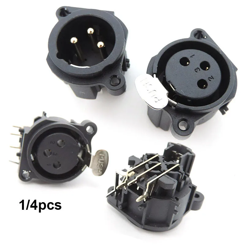 3Pin XLR Male Female Audio Panel Mount Chassis Connector 3 Poles XLR Power Plug Socket Microphone Speaker Soldering Adapter 1/4x
