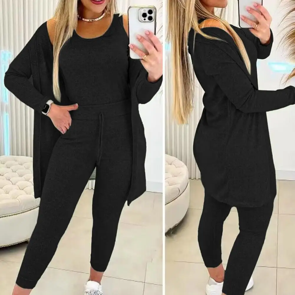 Women Winter Tracksuit Versatile 3-piece Women's Tracksuit Stylish Vest Slim Pants Mid-length Coat for Fall/winter Sports