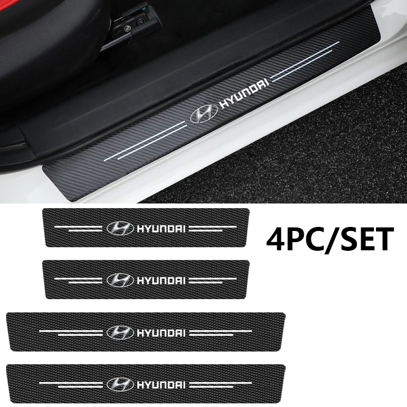 4PCS Leather Car Door Plate Threshold Protector Stickers Accessories For Hyundai Elantra Accent Tucson i30 i10 i20 Veloster Kona