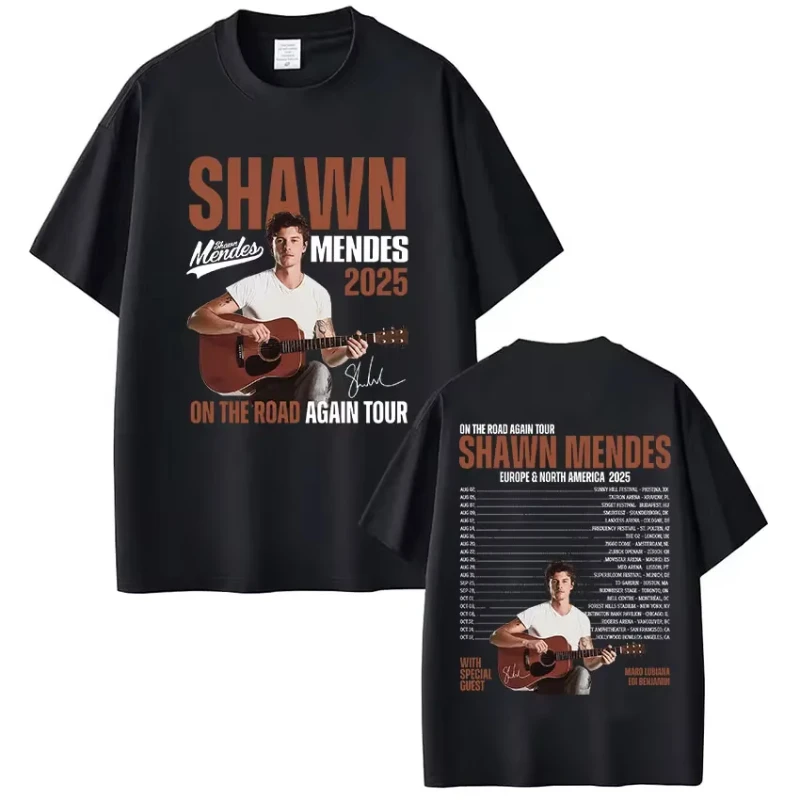 مغني الراب شون مينديز على الطريق مرة أخرى جولة 2025 ألبوم ميرش تي شيرت الرجال النساء المتضخم تي شيرتات قصيرة الاكمام الصيف #2