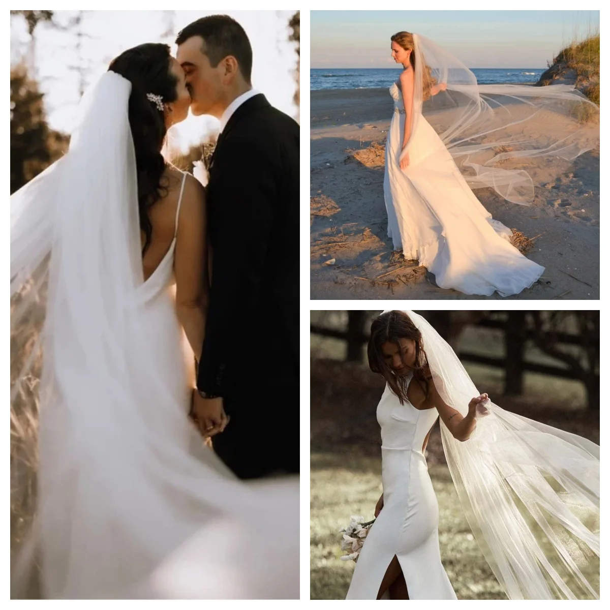 

Белая простая элегантная свадебная фата из мягкого тюля, свадебная фата длиной до собора, аксессуары для свадебной фаты