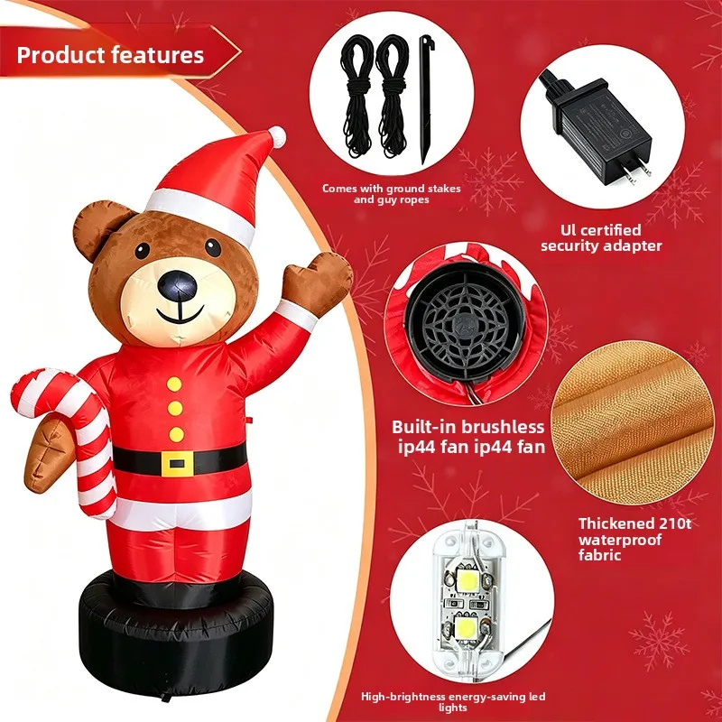 1.8 meters Christmas inflatable bear ornament Santa Claus candy cane air mold outdoor courtyard lawn decoration