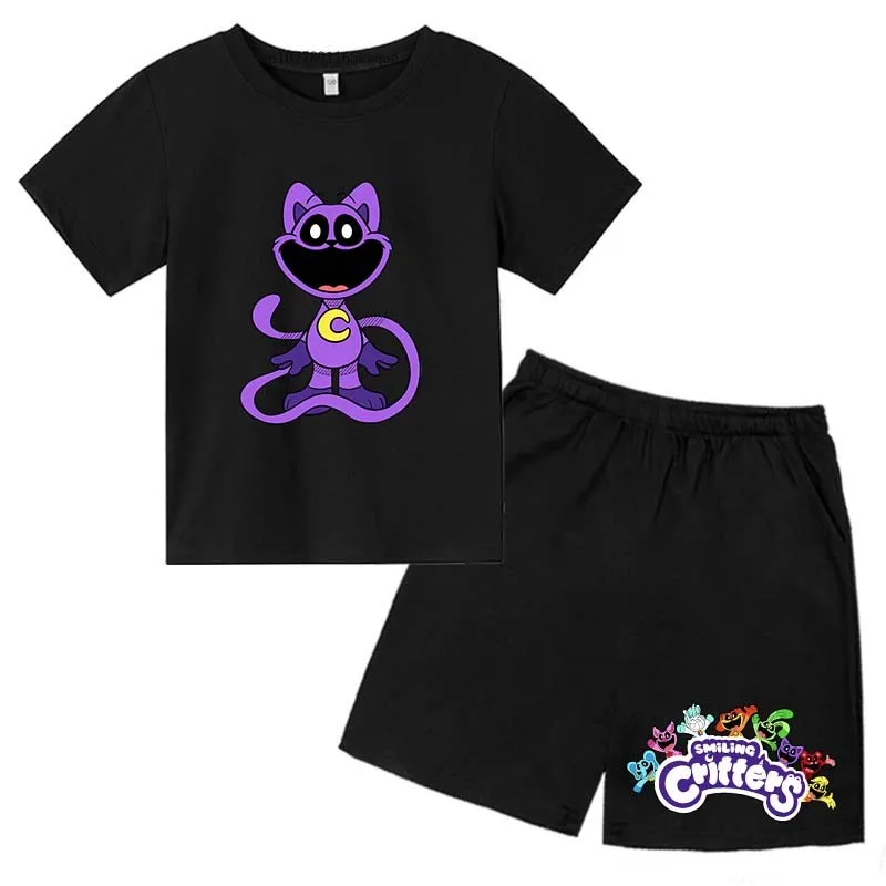 Smiling Critters Cartoon Print Kids Summer Cute 2pcs Soft T-shirts+Pants Suits 2-13Years Boys Girls Casual Sets Children Clothes