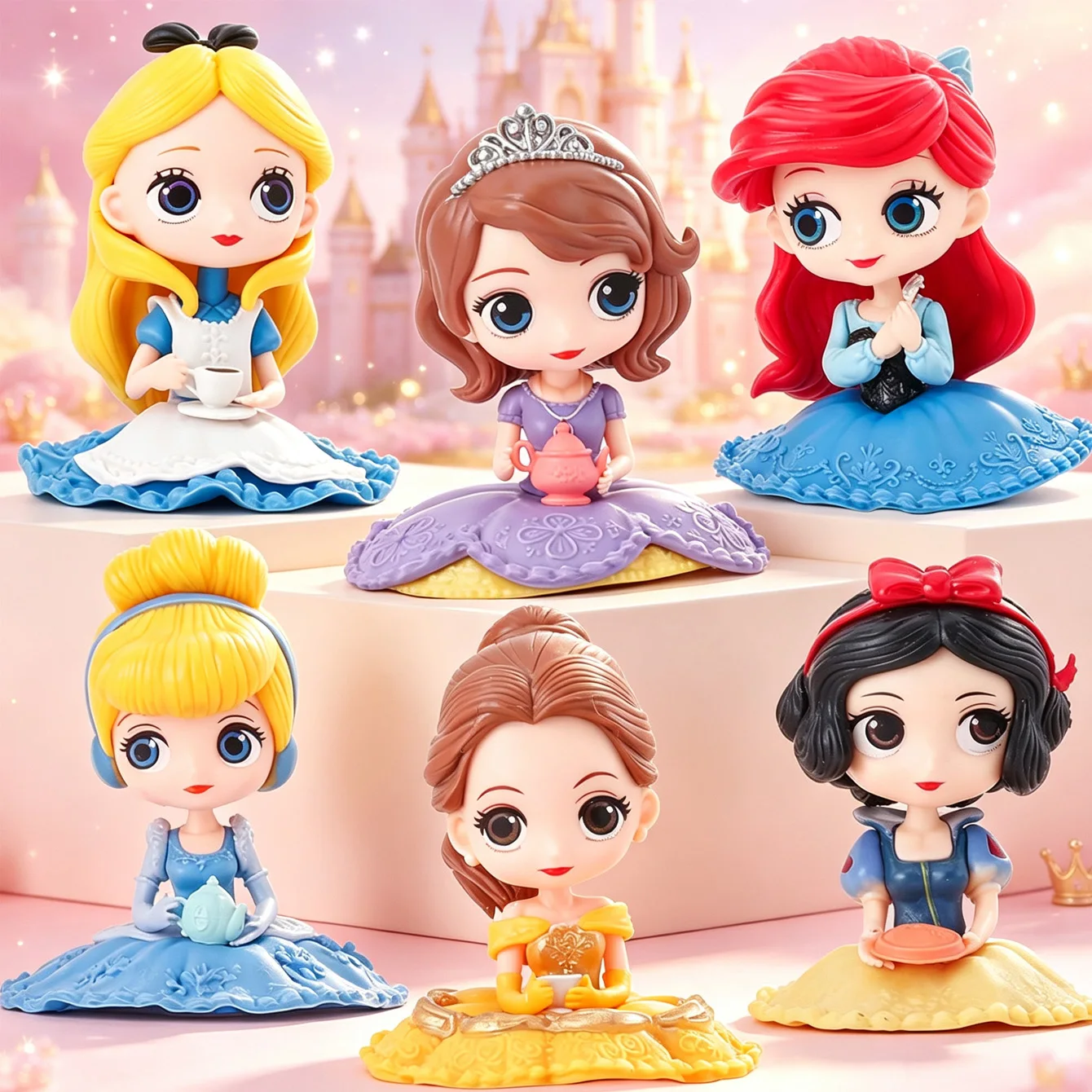 Cartoon Sitting Girl Statue Set Tea Party Themed Collectible Model Home Desk Decoration For Hobby Enthusiasts Gift