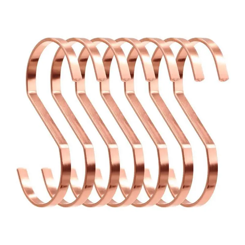 10-Pack 4 Inch Rose Gold Chrome Finish Steel Hanging Flat Hooks - S Shaped Hook Heavy-Duty S Hooks, For Kitchenware, Pots, Utens