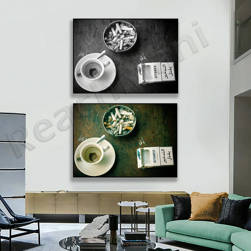 Beirut coffee and cigarettes black and white photography print decorative canvas print poster, kitchen decor gift...