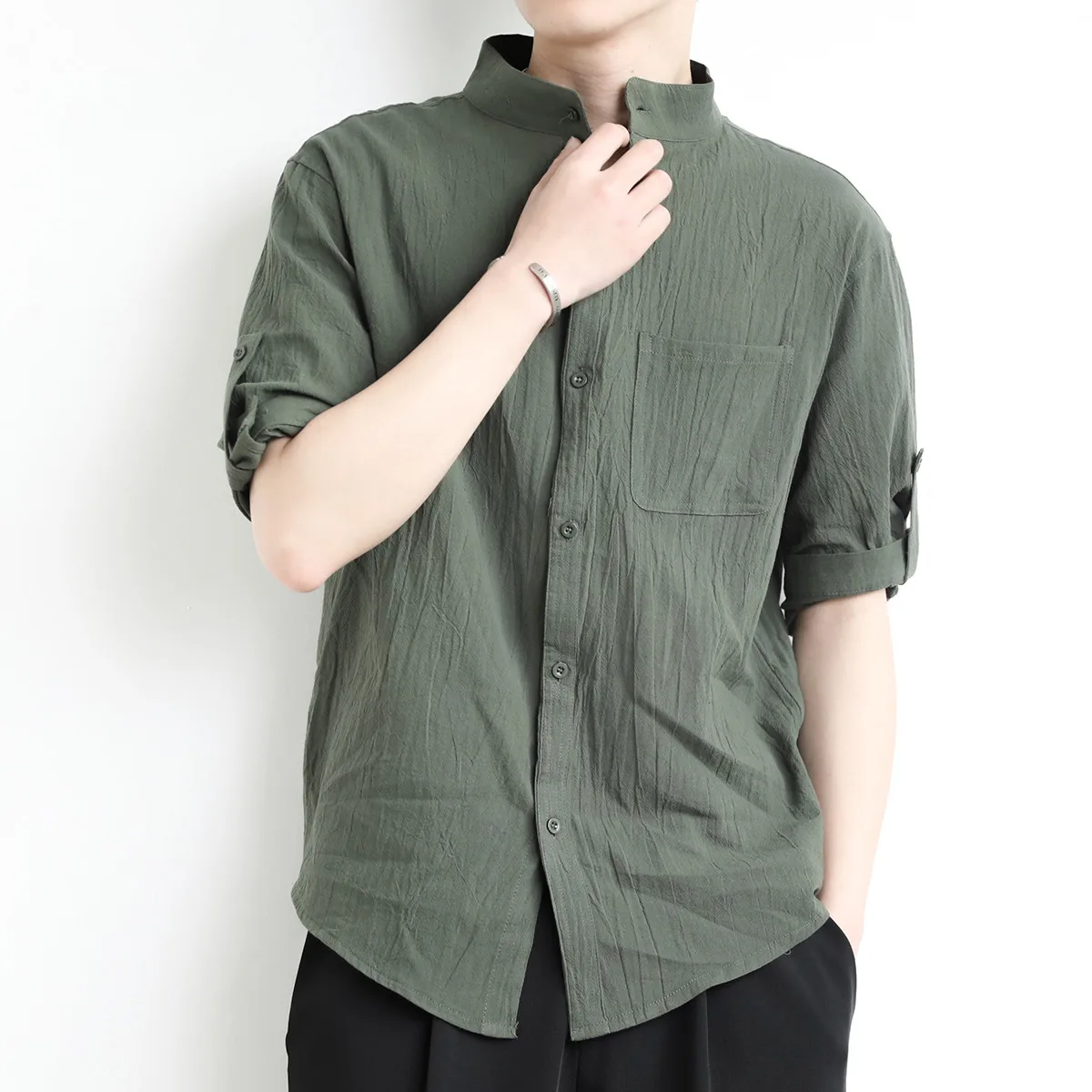 

Мужская летняя рубашка из хлопка и льна с коротким рукавом, свободного кроя, с защитой от солнца, молодежная, повседневная, верхняя одежда