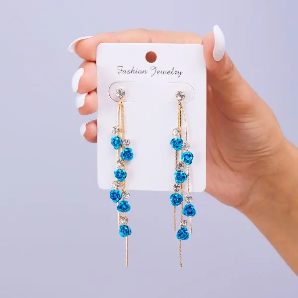 Women's Vintage Rhinestone Red Rose Drop Earrings