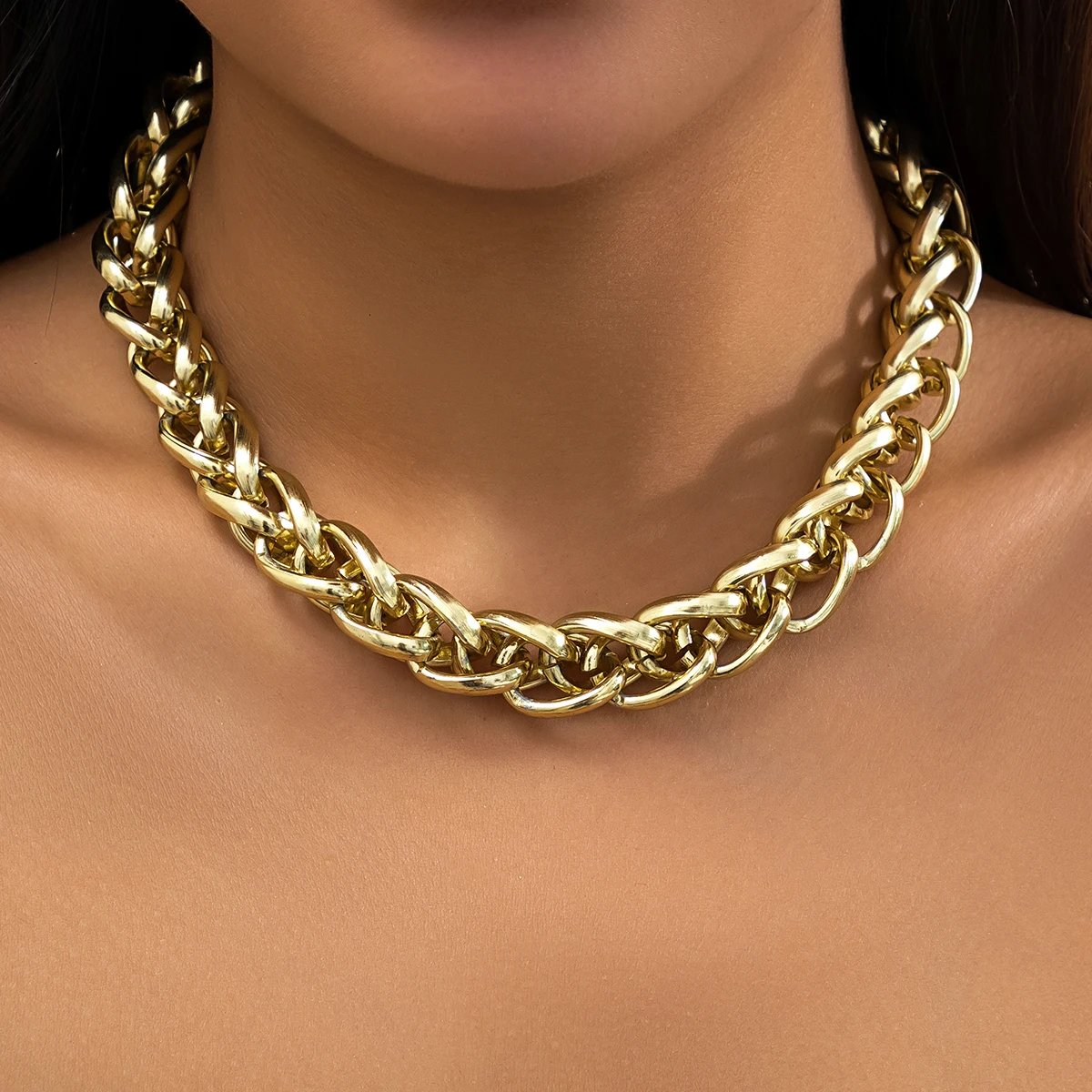 IngeSight.Z Punk Thick Double Woven Twisted Chain Collar Necklace For Women Vintage Gold Color Chunky Choker Necklace Jewelry