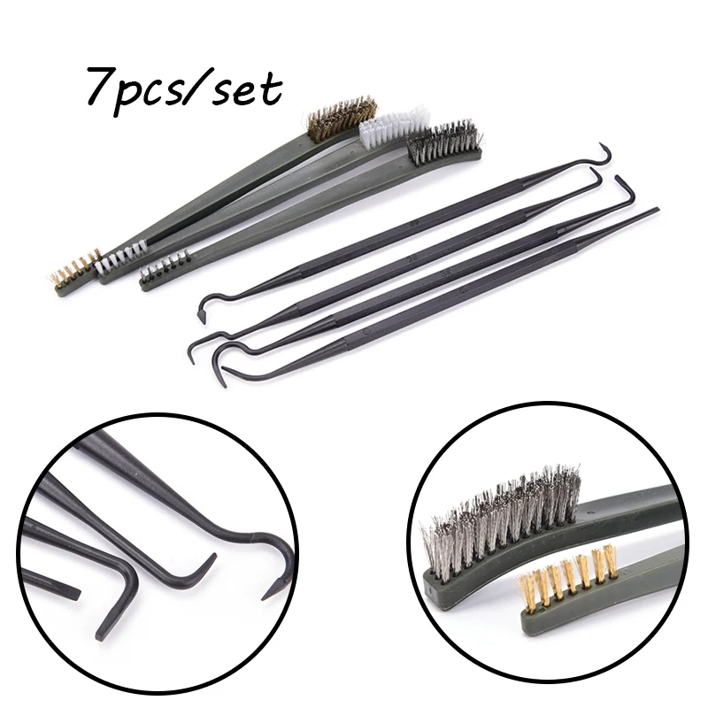 Double-end 3pcs Steel Wire Brush & 4pcs Nylon Pick Set Universal Hunting Gun Cleaning Kit Tactical Rifle Gun Cleaning Tool