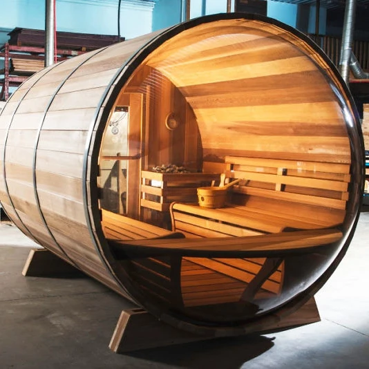 Wood Stove Outdoor Luxury Panoramic Barrel Sauna Cedar Wood Large Size Sauna for Garden