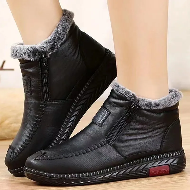 Womens Ankle Boots Anti Slip Winter Waterproof Snow Warm Fur Casual Basic Platform  Comfortable Elegant Mom Cotton Shoes Round