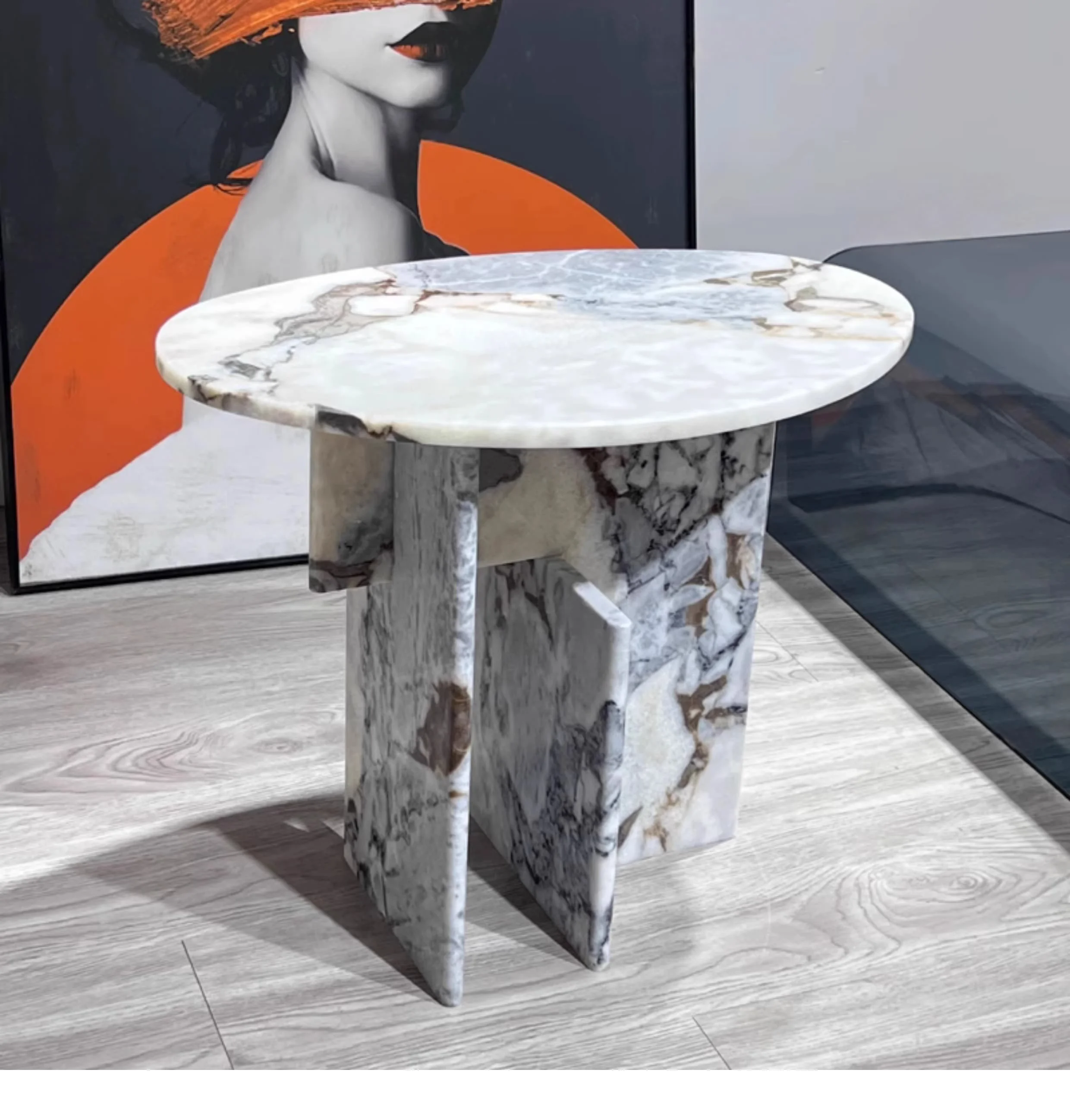 Modern natural stone luxury oval top elephant white marble side table bedside table living room furniture bedroom side table