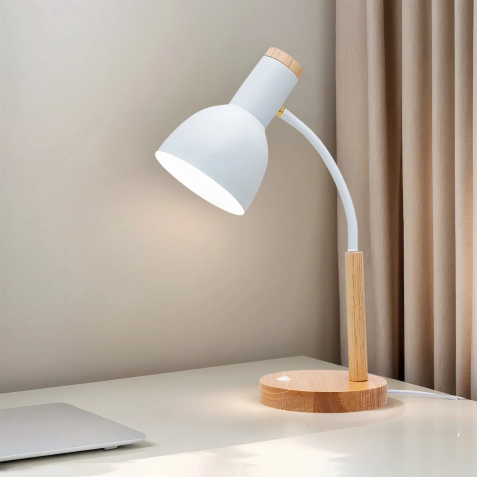 

Скандинавская простая настольная лампа из железа и дерева с деревянным основанием, регулируемая современная скандинавская настольная лампа для ухода за глазами для домашнего офиса, кабинета, спальни