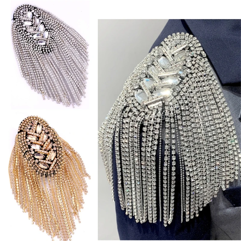 Fashion Handmade Shoulder Jewelry Tassel Rhinestones Epaulettes Clothing Accessories Brooch Epaulet Shoulder Brooches Gifts