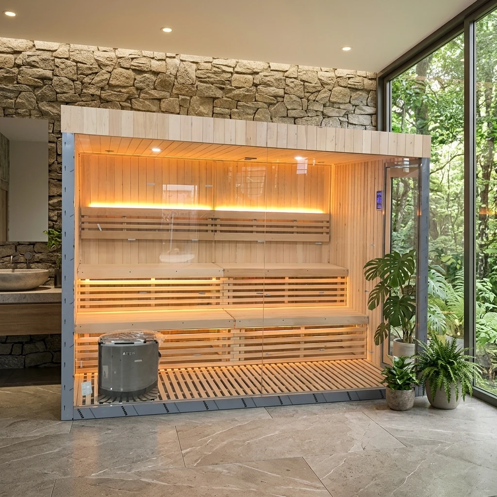 Commercial Electric Outdoor Solid Wood Sauna Room with Control Panel and Steam for 8 People