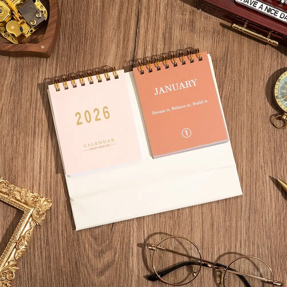 Double Sides 2026 Desktop Calendar Spiral Binding Minimalist Design Planner Calendar Standing Format Flip Style Memo Calendar