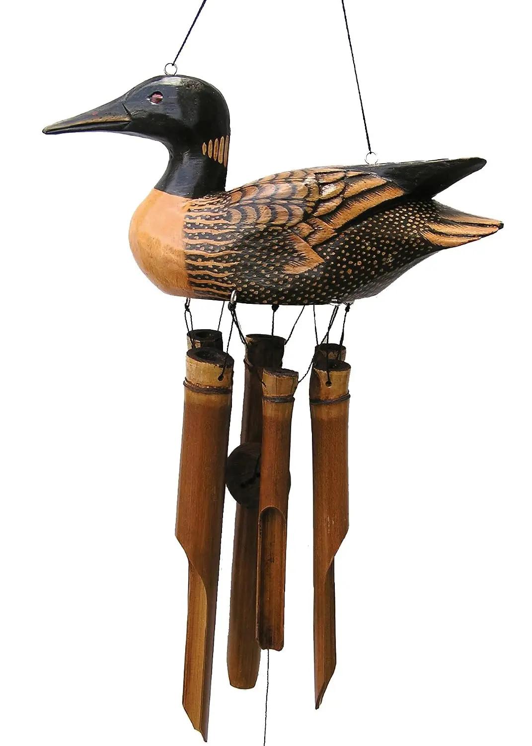 Loon Wind Chime Bamboo Handcrafted Duck Outdoor Garden Decor Handmade Gift Idea Natural Sustainable Father's Day Bird Present