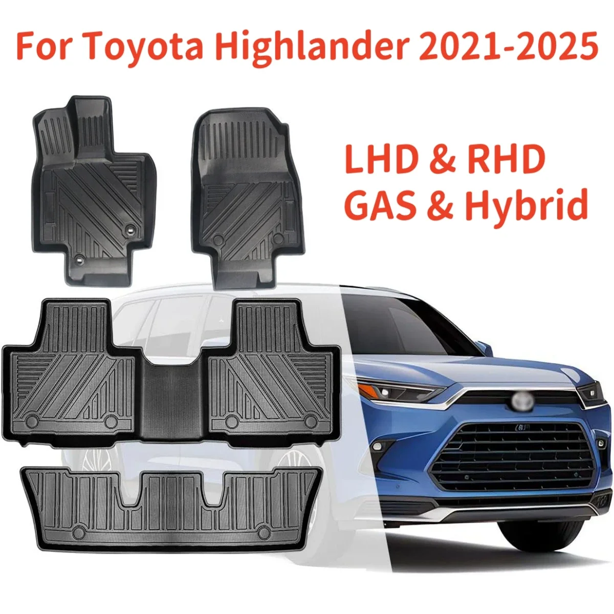 

Для Toyota Highlander 7-местные гибридные и газовые коврики TPE 2021-2025, всепогодные водонепроницаемые коврики для левого и правого руля