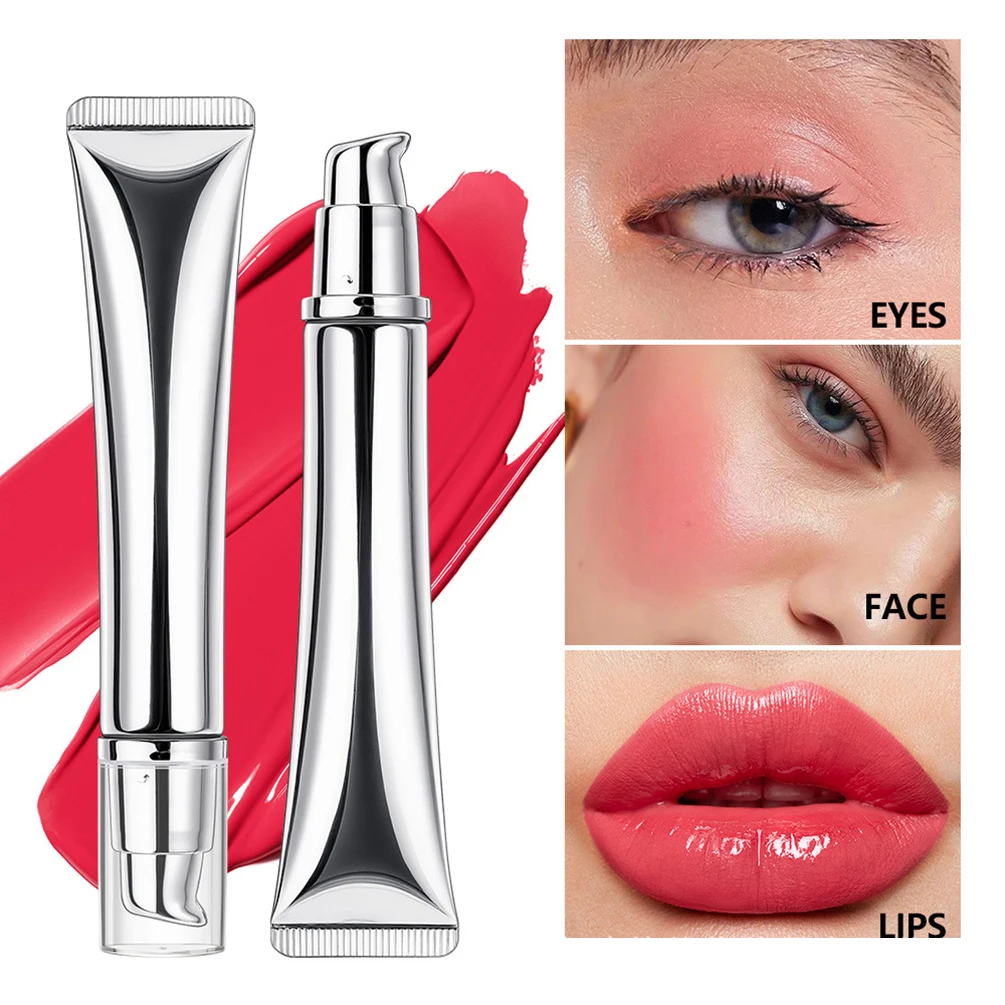 3in1 Liquid Blusher Private Label Bulk High Quality 8-colors 21.5g Natural Matte Color Rendering Custom Logo Makeup Silver Tube