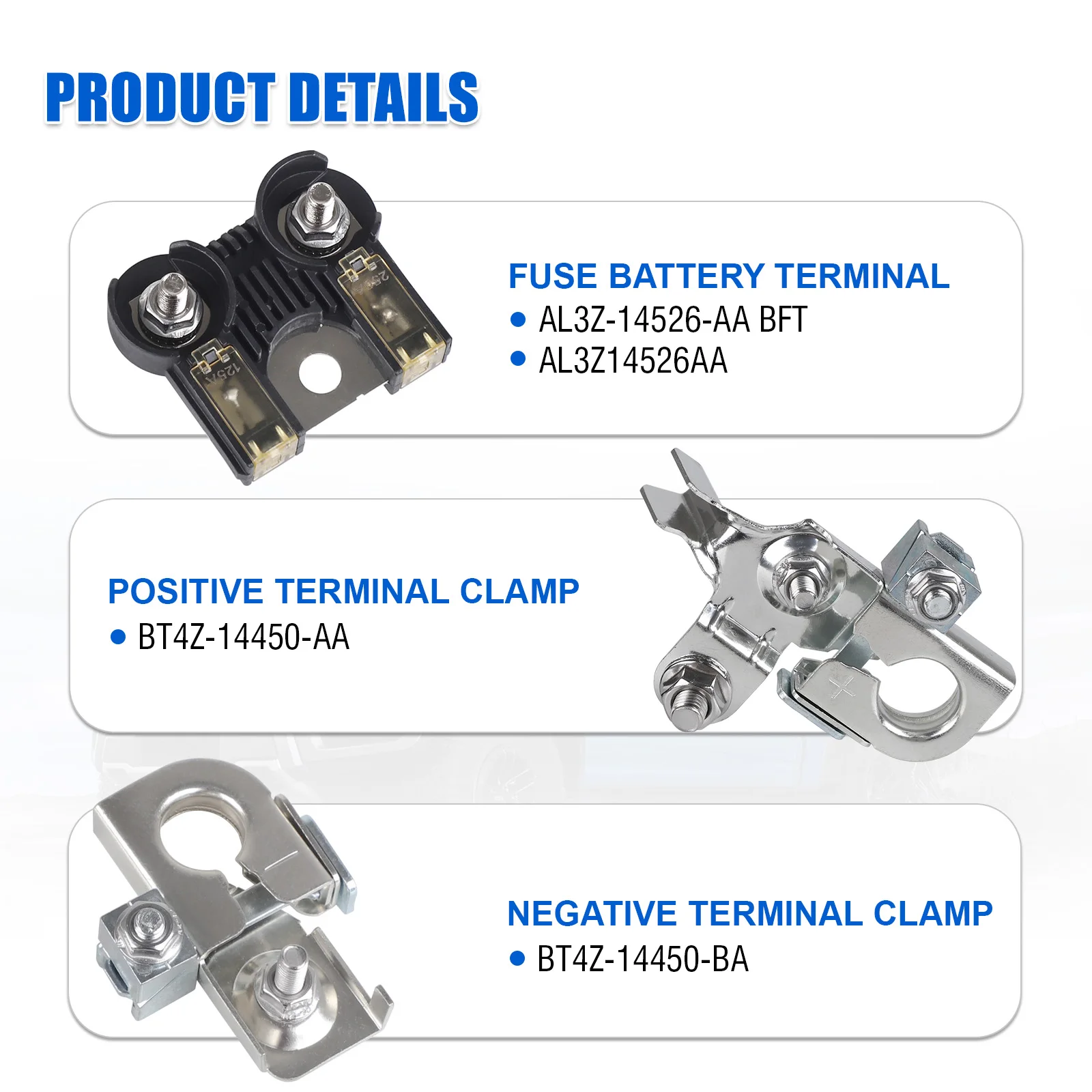 For Ford F-150 F-250 Pick Up Truck Alternator Starter AL3Z14526AA BT4Z-14450-AA Battery Terminal Clamp and Battery Fuse Terminal