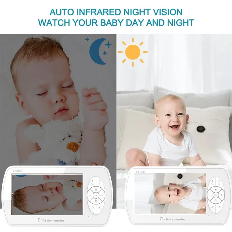 Baby 2.4G Monitor digitale wireless Monitoraggio della temperatura Riproduzione musicale Citofono bidirezionale Allarme di controllo vocale Schermo HD da 4,3 pollici
