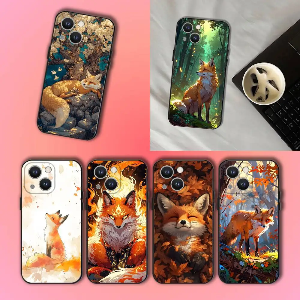 

Cute Fox Cartoon Wear-resistant Phone Case For iPhone 17,16,15,14,13,12,11,Pro,Max,Plus Black Soft Cover