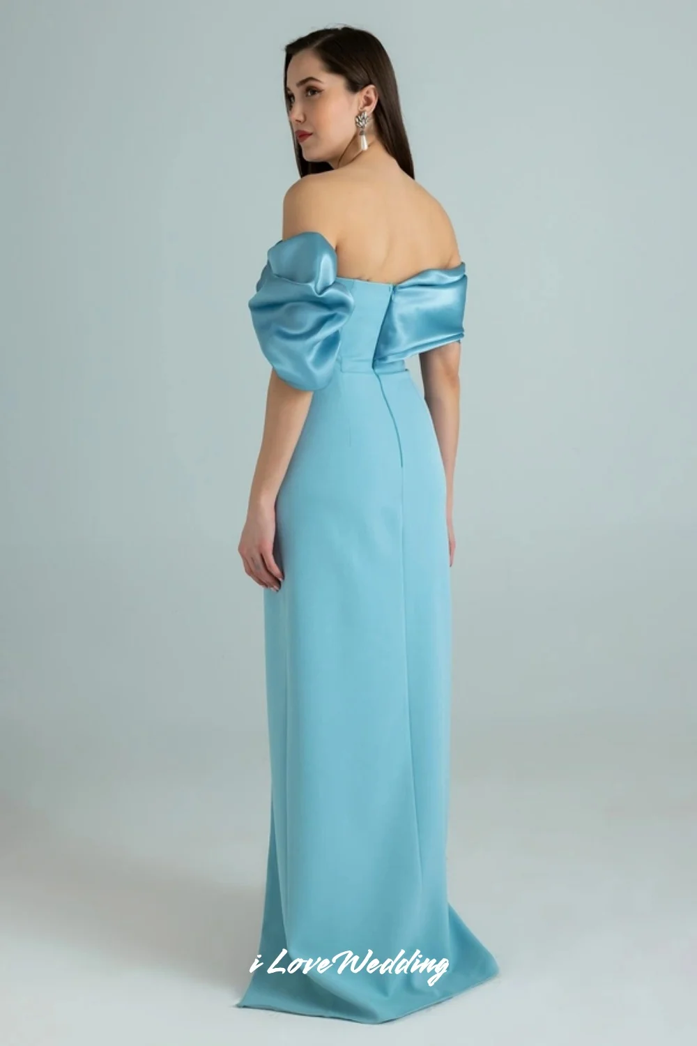블루 오프숄더 이브닝 드레스 2025 새틴 스트랩리스 플리츠 백리스 머메이드 사이드 슬릿 웨딩 파티 드레스 맞춤 제작