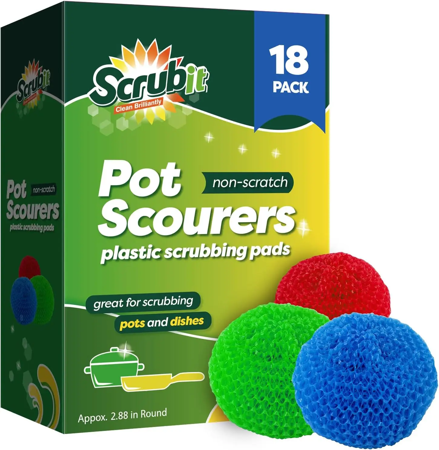 

18-Pack Round Nylon Dish Scrubber Pads - Tough & Non-Scratch for Non-Stick Cookware, Assorted Colors