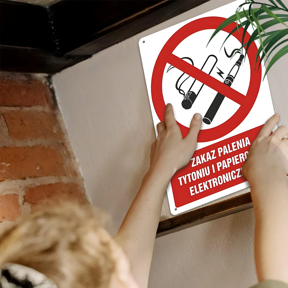 2D Flat - 1pc, 2D Flat, Retro Metal Sign, Polish Warning for Smoking And Vaping, Red Circle Prohibition Icons for Smoking, Ideal