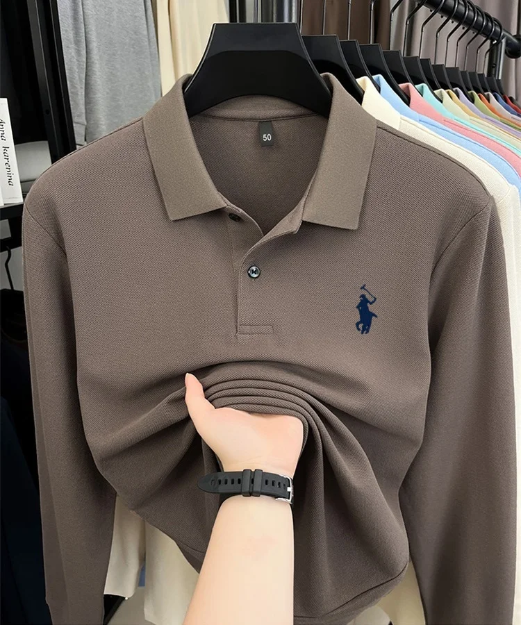 100% pure cotton high-end brand men's long sleeve polo shirt autumn winter fashionable luxury embroidery golf top casual T-shirt