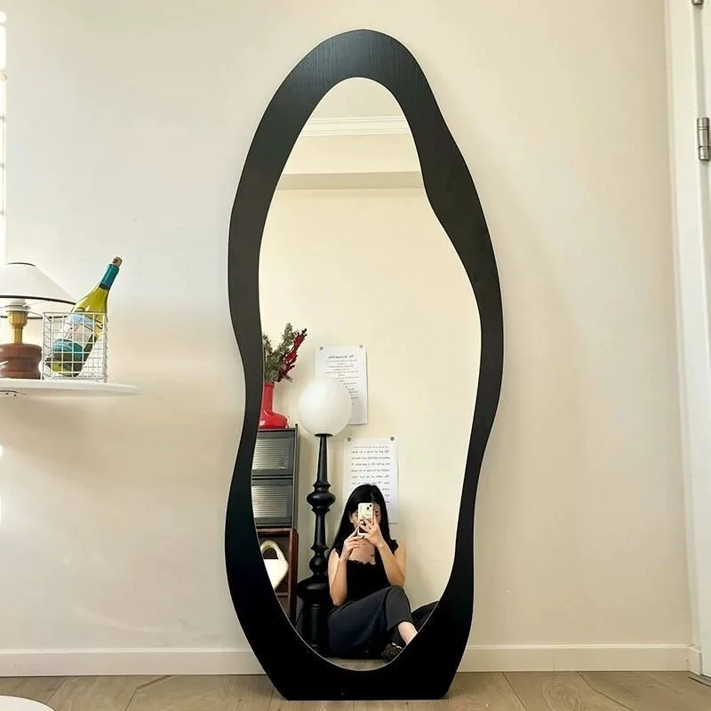 Vintage Full-Length Floor Mirror Home Use Dressing Mirror Non-Portable Wardrobe Mirror/Makeup Mirror with Cart Pulling Feature