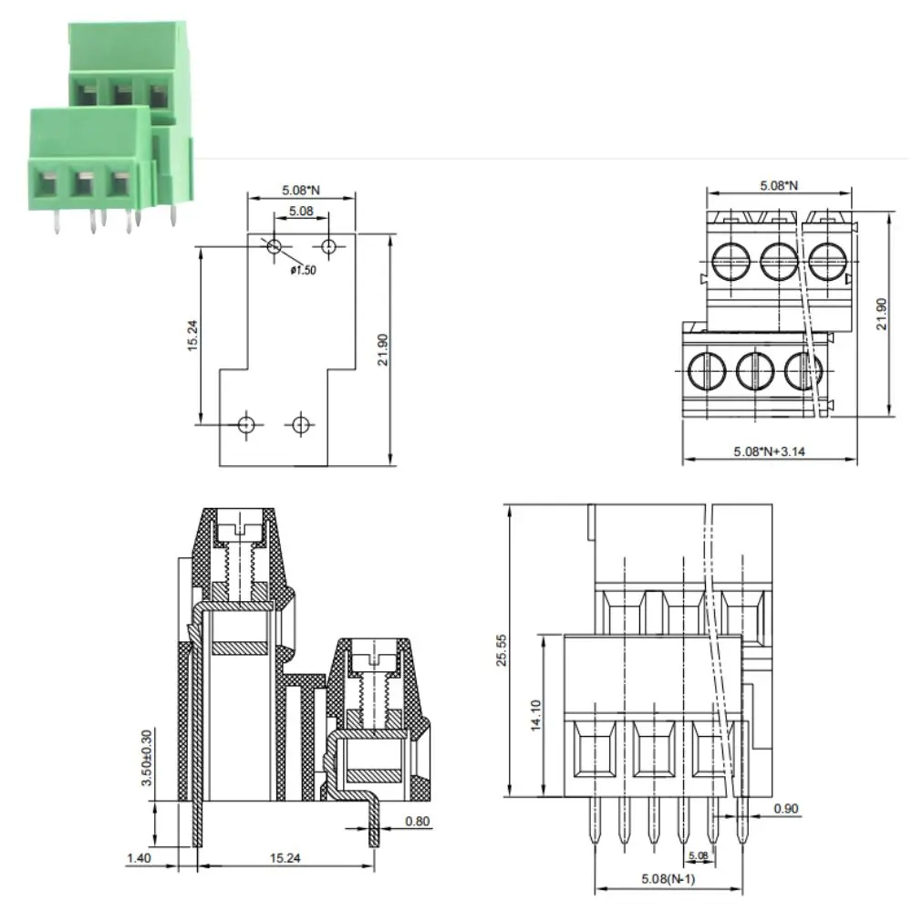 25/50PCS DG500B Triple Layer Offset Screw PCB Terminal Block High Low Staggered Circuit Connector