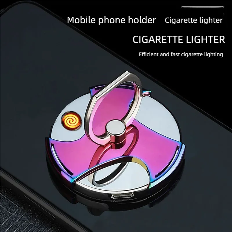 Multi functional phone holder ring buckle lighter USB charging lighter windproof personalized creative lighter