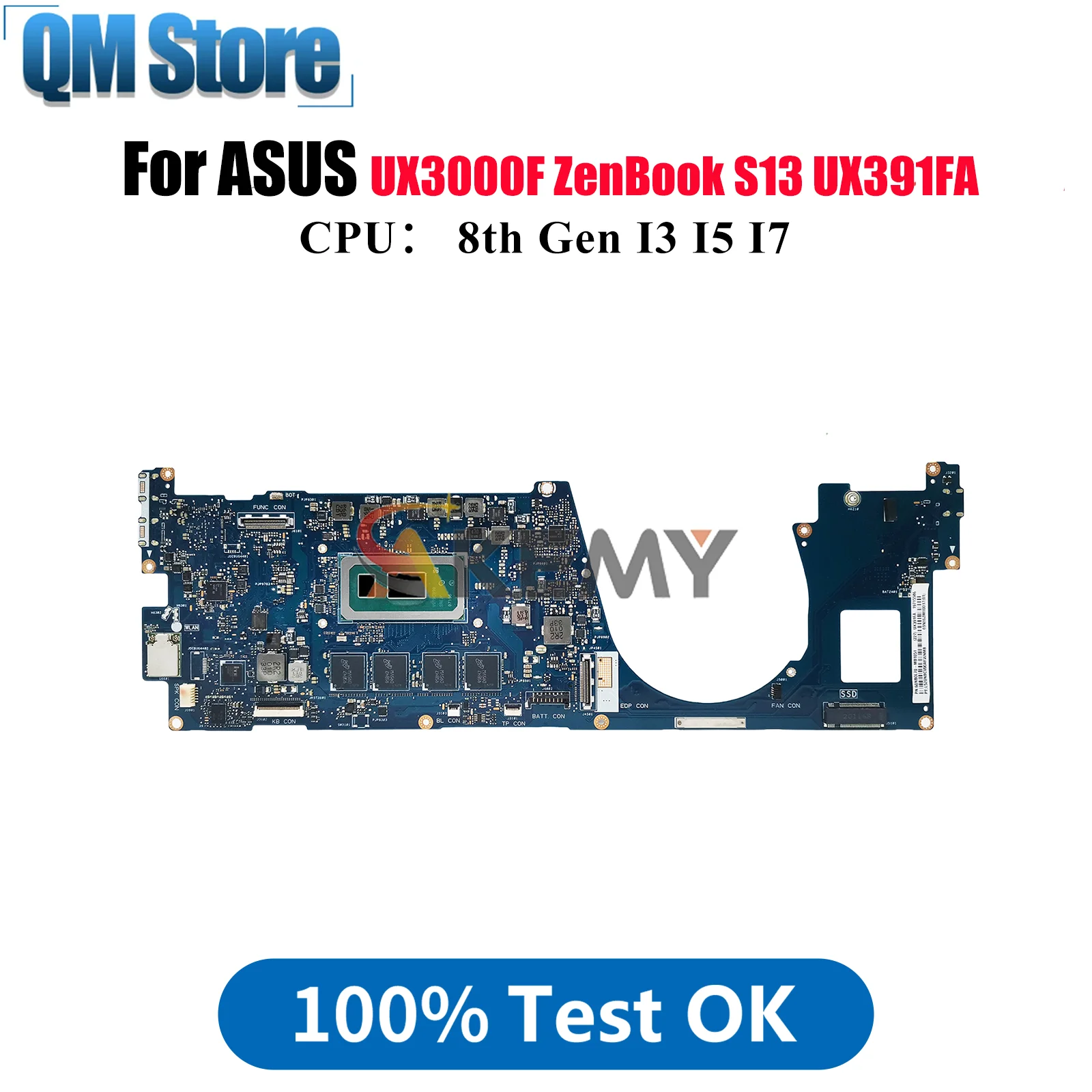 

UX391FA Laptop Motherboard For ASUS ZenBook UX3000F UX391FA S13 ZenBook UX391F Mainboard W/ I3 I5 I7 CPU 100% tests OK fast ship