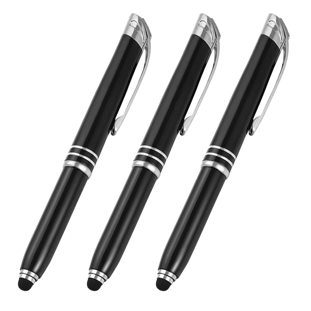 3 Pcs Ballpoint Pen Multi-function Touchscreen Flashlight Household LED Student Accessory Metal Pens Office Stationery Gift