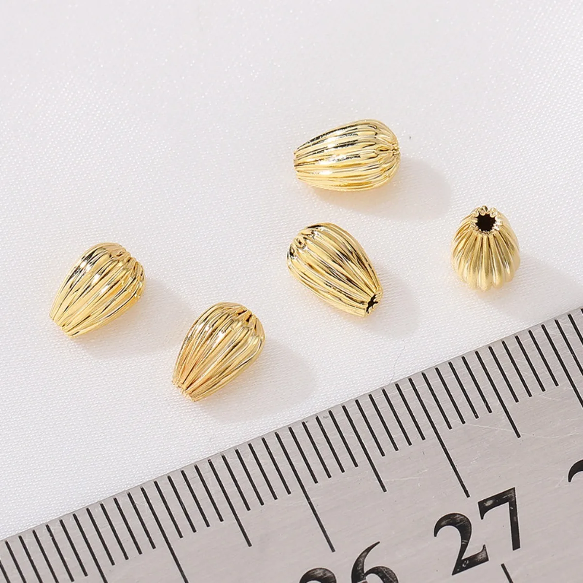 14K Gold Plated Color Retention Striped Teardrop Spacer Loose Beads DIY Bracelet Necklace Jewelry Findings