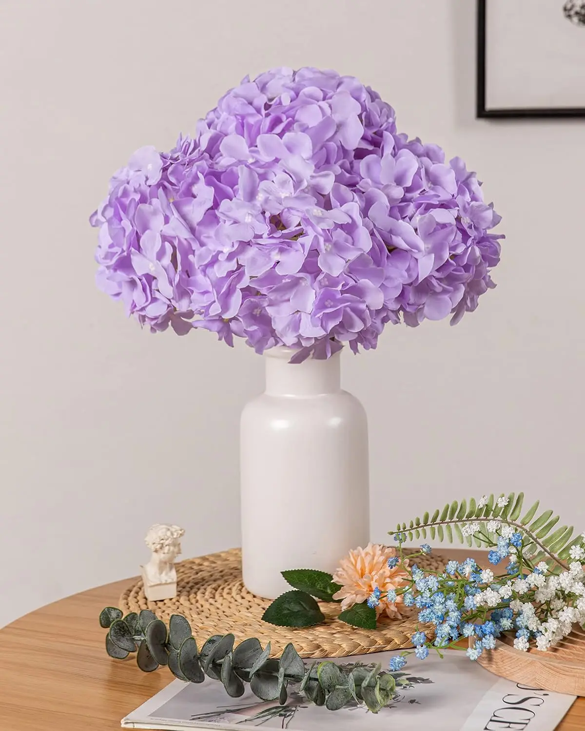 6 Stück 8,7 Zoll Seiden-Hortensien-Blütenköpfe mit Stielen, künstliche Hortensien-Blumen für DIY-Hochzeits-Mittelstück, Heimdekoration – Detail 20