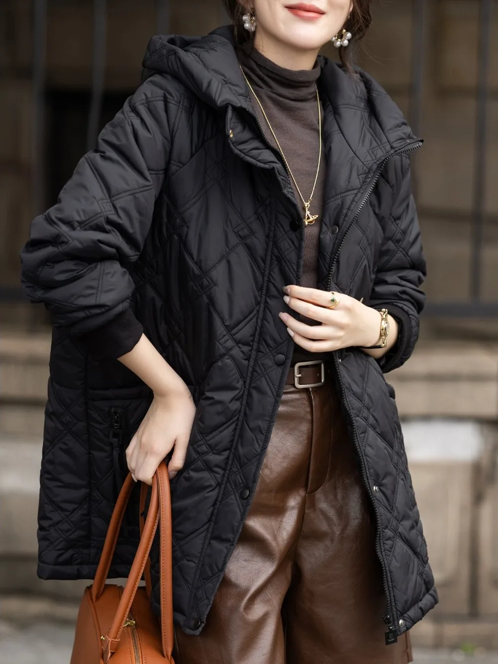 

Модный хлопковый жакет с капюшоном, женский свободный крой, теплая повседневная верхняя одежда средней длины, осень-зима, Новое поступление