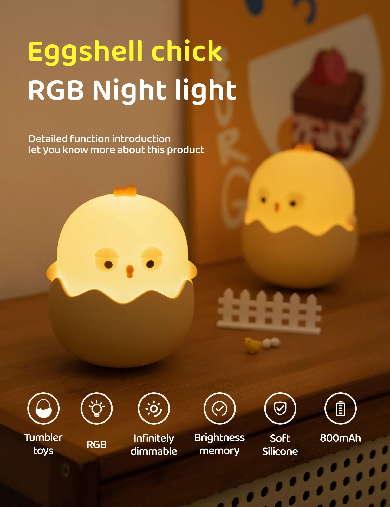 Night Lights Eggshell Chicken Silicone LED Light Children's Bedroom Decorate 7 Color Touch Adjustable Nightlight Indoor Lighting