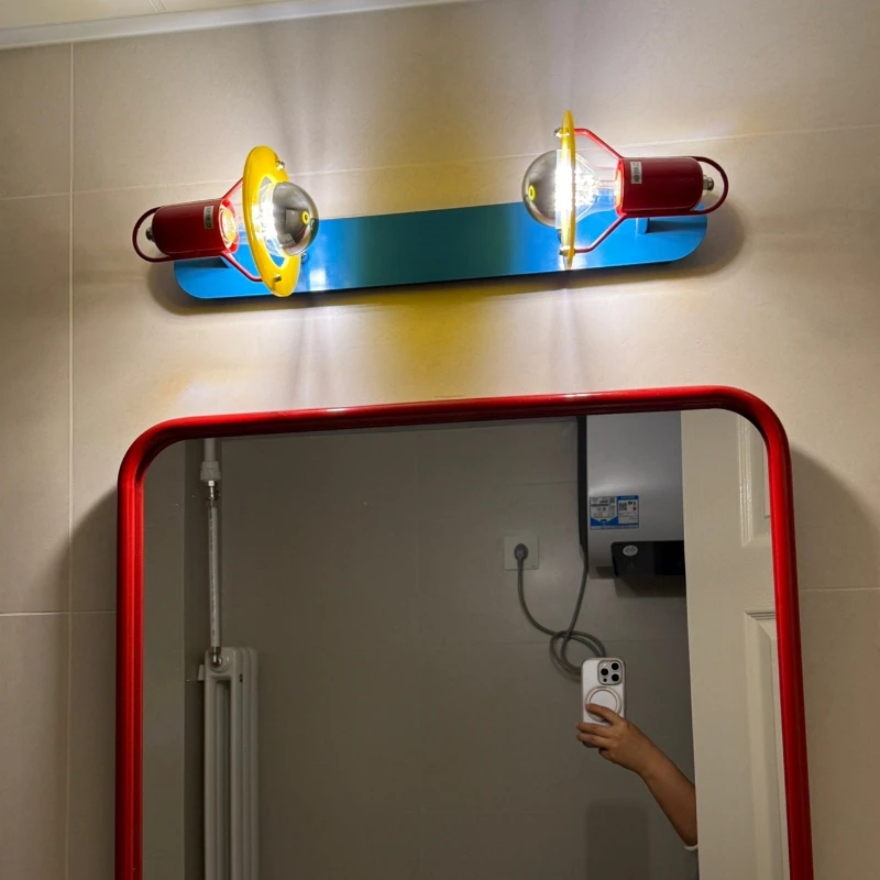 Color children's room model room bedroom background wall mirror front wall lamp