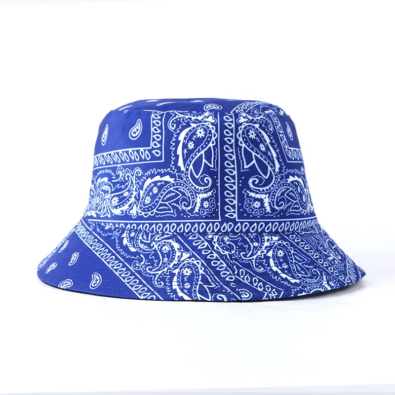 Women\'s Paisley Printed Bucket Hats Double-sided Bandana Panama Caps Men Outdoor Sport Sun Protection Fishing Fisherman Hat Bob