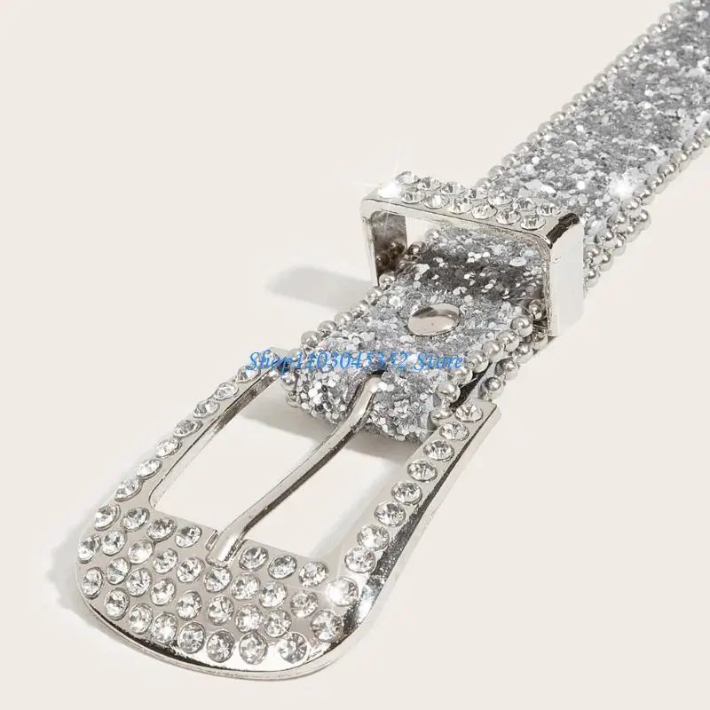 بلينغ ذكر أنثى الجينز تنورة حزام الخصر مع حجر الراين مشبك حزام قاطرة