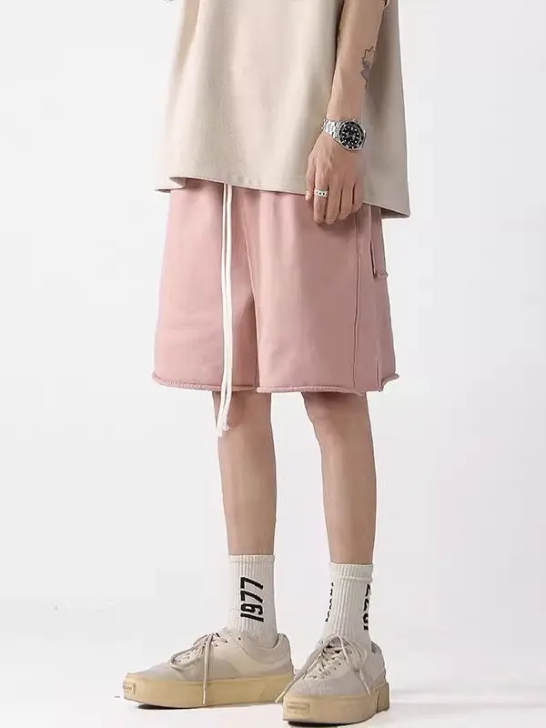 

American Sle Vintage Cuffed Casual orts Men Summer Loose Straight Leg Pants Couple Trendy Sport Five-Quarter Length