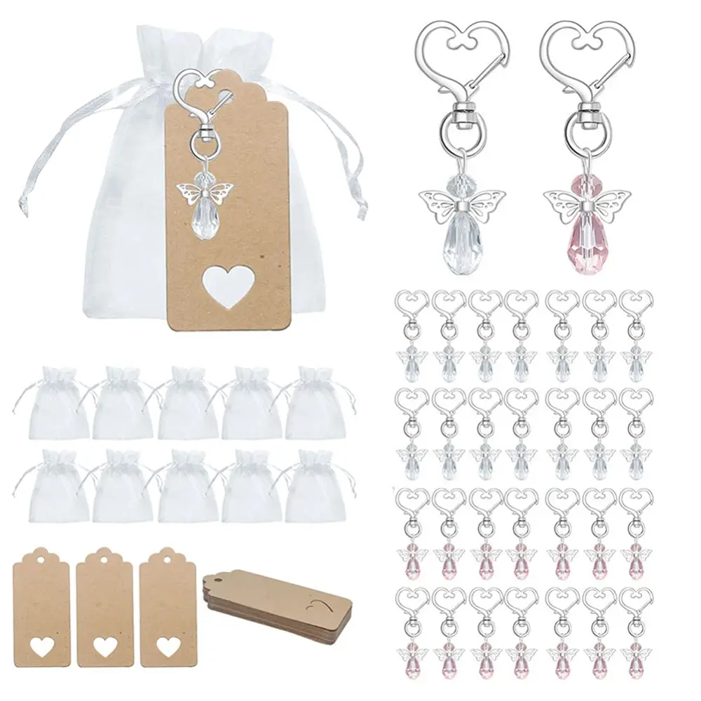 30pcs Guardian Angel Keychain with Organza Bags and Tags,for Baby Shower Bridal Shower Wedding Charm Party Favors