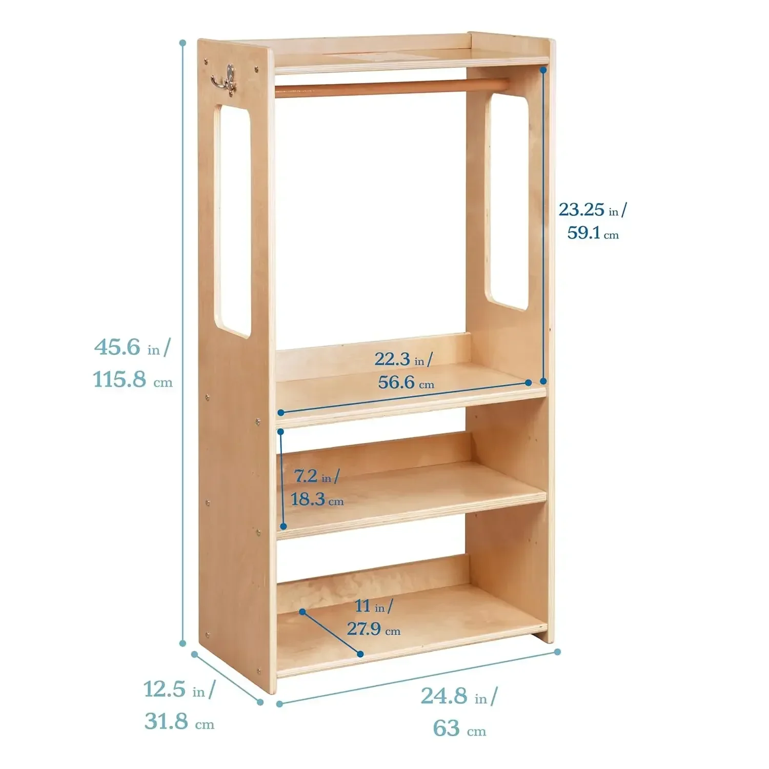 TrendiTot Clothing Rack, Kids Wardrobe, Natural