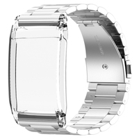 For WHOOP 4.0 Watch Band 3-beads Solid Metal Strap Integrated with Protective Case - Silver  /  Transparent