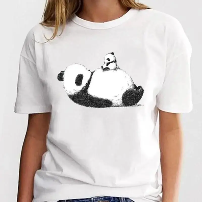 Nowa Panda piękna urocza koszulka odzież kreskówka wydruk graficzny z krótkim rękawem moda na co dzień Plus rozmiar T Shirt kobiet