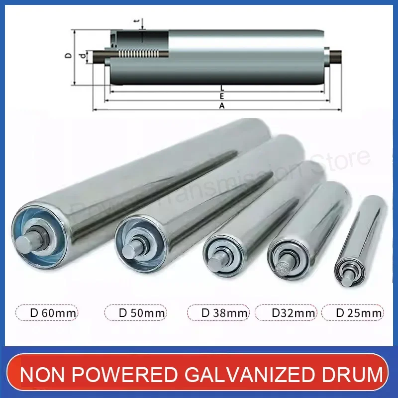 1Pcs Galvanized Gravity Roller Conveyor Optional Roller Diameter 25 38 50 60mm Length 150 200 250 300 350 400 450 500 550 600mm