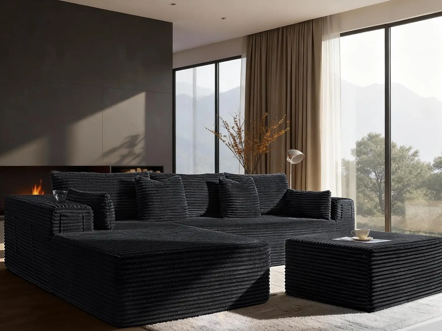 Oversized U Shaped Modular Sofa, Extra Deep Seat Corduroy Couch for Living Room, 108